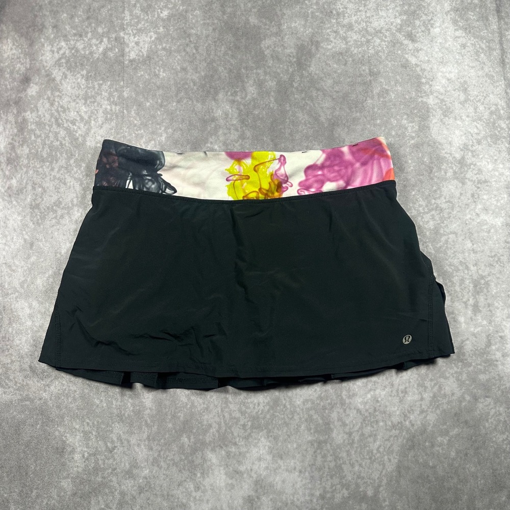 Lululemon Pace Setter Skirt Black Watercolor Floral Pleated Tennis Golf Skort 6